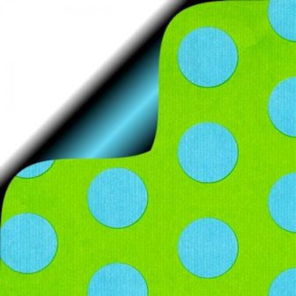 Papierrollen - Rol gekleurd, groen met blauwe cirkels 50 cm x 200 mtr